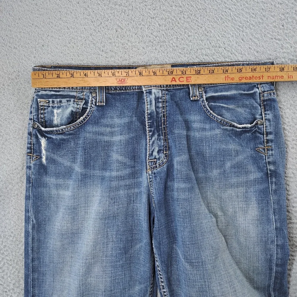 BKE Tyler Jeans Mens 34x30 Blue Wide Flare Leg Denim Distressed Faded Mexico